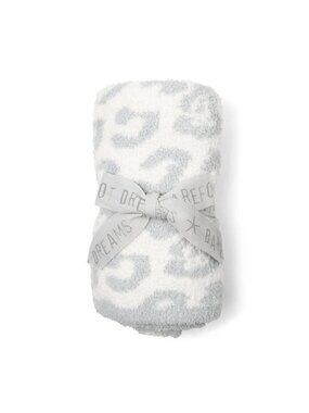 Barefoot Dreams CozyChic Ocean Baby Blanket 30" x 32" Soft Grey & White Leopard